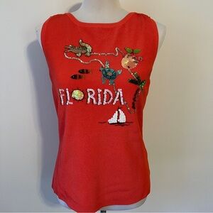 Sweaterworks Coral Sequin Florida Sleeveless Top Size XL